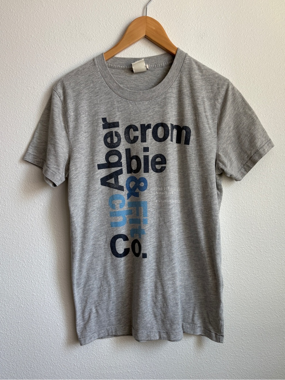 Abercrombie & Fitch Mens Muscle Fit Graphic T-Shirt Heather Grey y2k Medium
